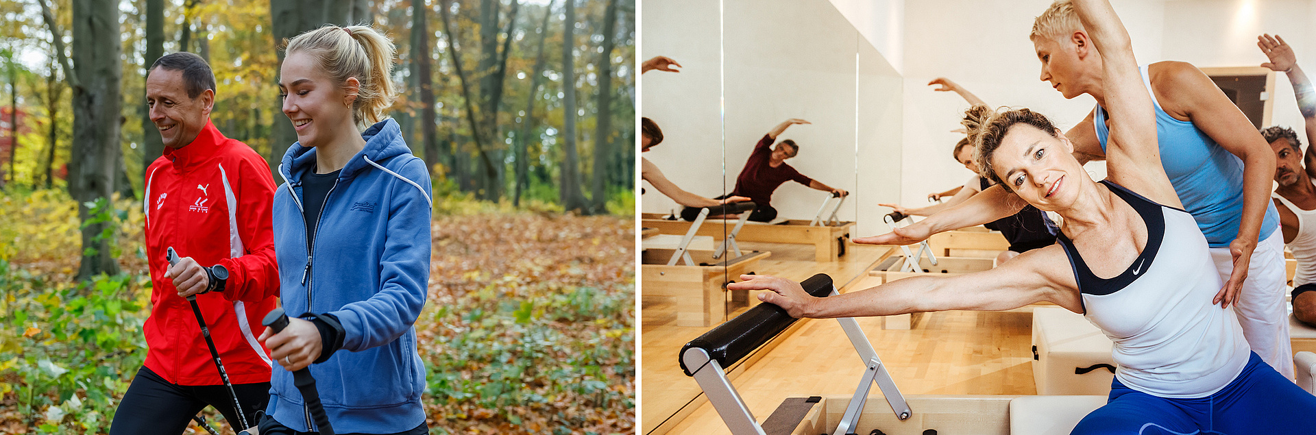 Joggen im Wald und Bewgungsübungen im Studio