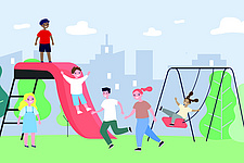 Kinder spielen auf einem Spielplatz Kinder spielen auf einem Spielplatz